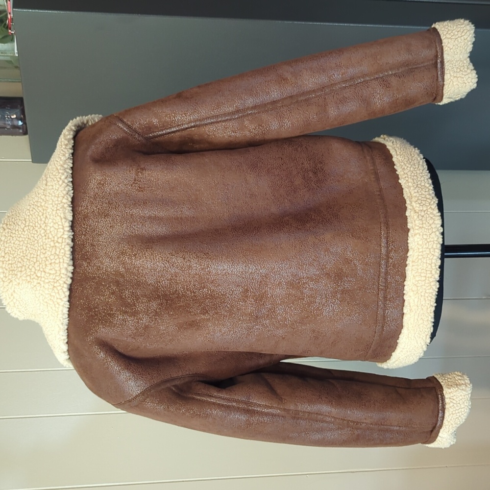 New Without Tags Express Brown and Cream Teddy Jacket with Sherpa Lining XS - Picture 3 of 13